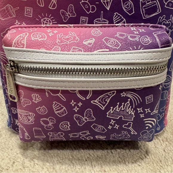 Disney Parks Loungefly Magic Kingdom Icon Print Purple Pink Ombré Mini Backpack - Picture 3 of 10